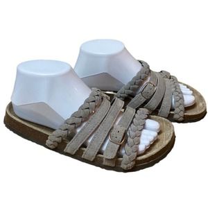 Muk Luks Women’s Size 7 Gray Suede Braided Strappy Cork Slide ‘Terri’ Sandals